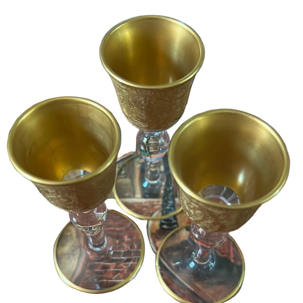 Glastonbury Georgian Gold Encrusted trio of Cordial stems Vintage depression era